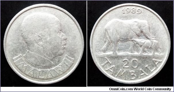 Malawi 20 tambala. 1989, Nickel clad steel.