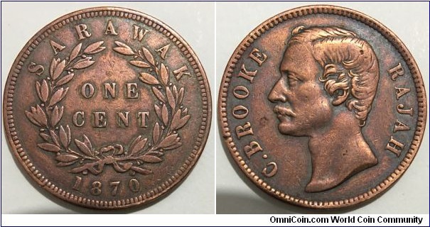 1 Cent (Raj of Sarawak / Sir James C. Brooke, Rajah of Sarawak // Bronze 9.33g)