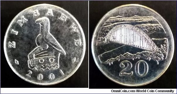 Zimbabwe 20 cents. 2001, Nickel plated steel.
