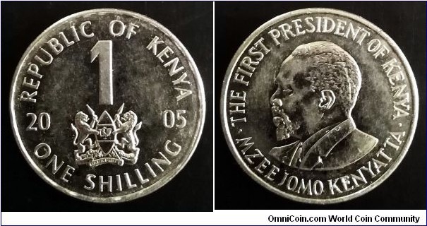 Kenya 1 shilling. 2005, Nickel plated steel. Second piece in my collection.