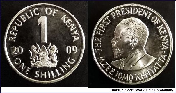 Kenya 1 shilling. 2009, Nickel plated steel.