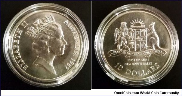 Australia 10 dollars. 1987, New South Wales. Ag 925. Weight: 20g. Diameter; 34mm. Mintage: 55.000 pcs.