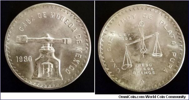 Mexico 1 Onza. 1980, Ag 925. Weight; 33,625g. Diameter; 41,5mm.