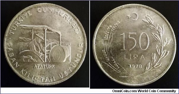 Turkey 150 lira. 1978, F.A.O. Ag 900 - Schön and Numista (Ag 800 by Krause) Weight; 9g. Diameter; 30mm. Mintage: 10.000 pcs. Second piece in my collection.