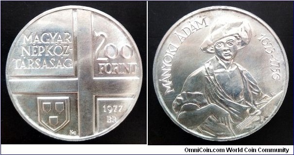 Hungary 200 forint. 1977, Hungarian Painters - Ádám Mányoki. Ag 640. Weight; 28g. Diameter; 37,2mm. Mintage: 25.000 pcs.