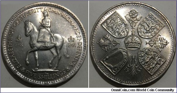 5 Shillings / 1 Crown (United Kingdom / Queen Elizabeth II / Coronation of Queen Elizabeth II, 1953 // Copper-Nickel /*) 