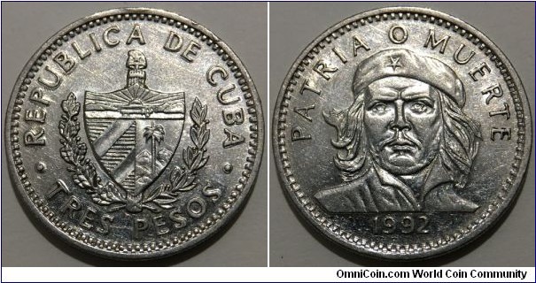 3 Pesos (2nd Republic of Cuba / Commemorative issue - Ernesto Che Guevara // Nickel plated Steel) 