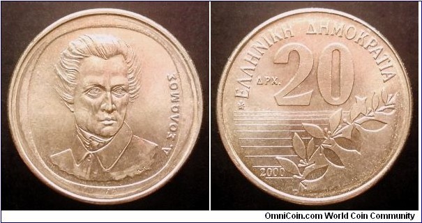 Greece 20 drachmes. 2000, Dionysios Solomos. Second piece in my collection.