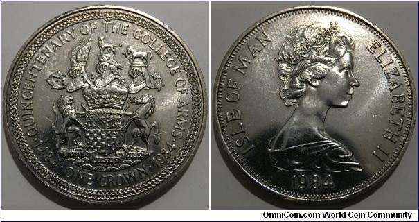 1 Crown (Isle of Man - British Crown Dependency / Queen Elizabeth II / Quincentenary of the College of Arms - Earl Marshal // Copper-Nickel)