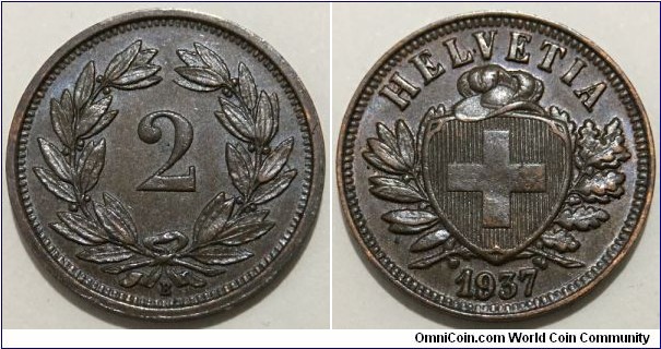 2 Rappen (Swiss Confederation // Bronze 3g) 
