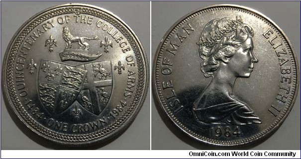 1 Crown (Isle of Man - British Crown Dependency / Queen Elizabeth II / Quincentenary of the College of Arms - Earl of Derby // Copper-Nickel)