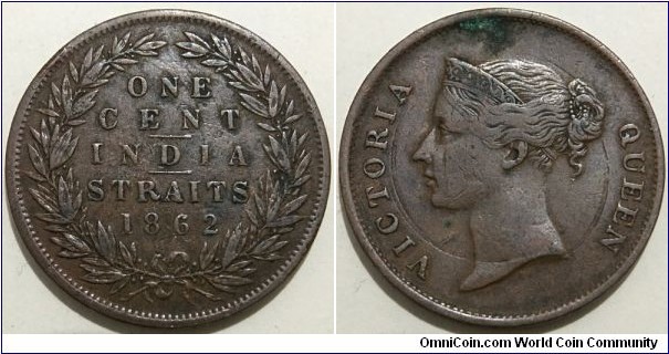 1 Cent (British India / Straits Settlements - Subdivision of the Presidency of Bengal / Queen Victoria // Copper 9.33g)
