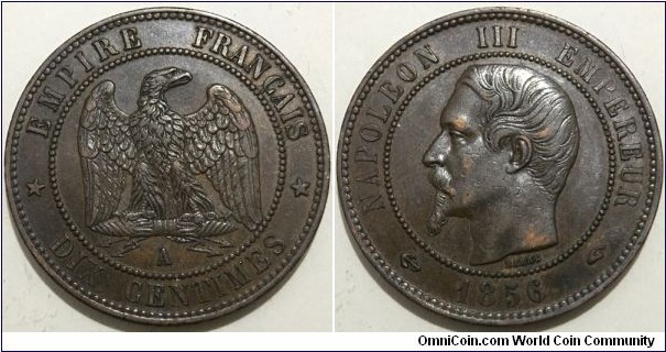 10 Centimes (2nd French Empire / Emperor Napoleon III // Bronze 10g /*) 