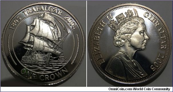 1 Crown (Gibraltar - British Overseas Territory / Queen Elizabeth II / Commemorative issue - Trafalgar 1805-2005 // Copper-Nickel)
