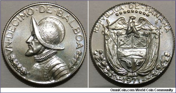 ¹⁄10 Balboa (Republic of Panama // Copper-nickel clad Copper / Low Mintage: 10.696 pcs / PROOF) 