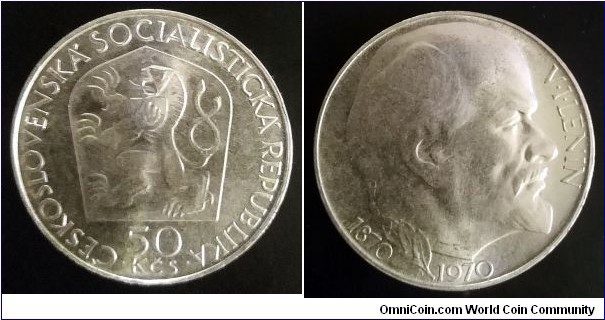 Czechoslovakia 50 korun. 1970, 100 Years - Birth of Lenin. Ag 700. Weight; 13g. Diameter; 31mm. Mintage: 43.800 pcs.