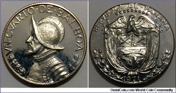 1/4 Balboa (Republic of Panama // Copper-nickel clad Copper / Low Mintage: 10.696 pcs / PROOF) 