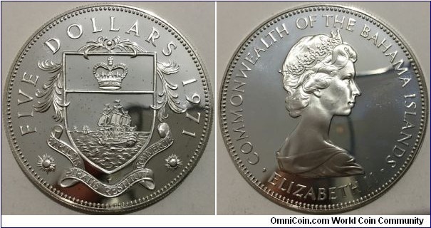 5 Dollars (Commonwealth of the Bahama Islands / Queen Elizabeth II // SILVER 0.925 / 42.12g / ⌀45mm / Low Mintage: 31.000 pcs / PROOF) 