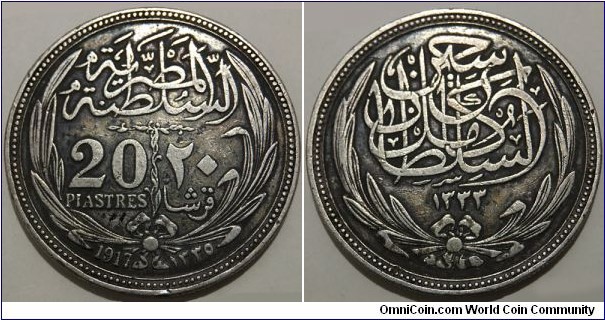 20 Piastres (Sultanate of Egypt / Sultan Hussein Kamel // SILVER 0.833 / 28g / ⌀39.9mm / Mintage: 840.000 pcs) 