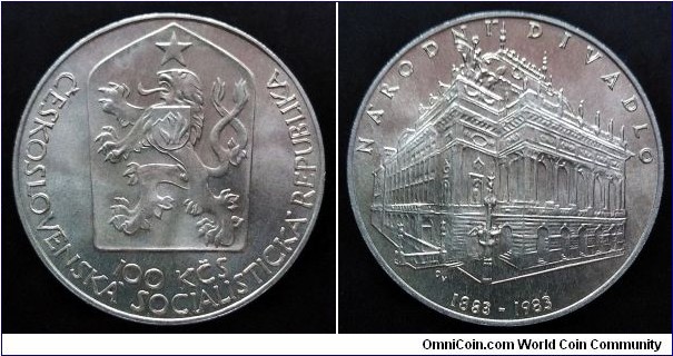 Czechoslovakia 100 korun. 1983, 100th Anniversary of National Theater of Prague. Ag 500. Weight; 9g. Diameter; 29mm. Mintage: 140.000 pcs.