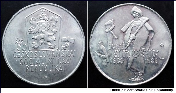 Czechoslovakia 50 korun. 1988, Juraj Jánošík. Ag 500. Weight; 7g. Diameter; 27mm. Mintage: 53.000 pcs.