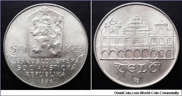 Czechoslovakia 50 korun. 1986, City of Telč. Ag 500. Weight; 7g. Diameter; 27mm. Mintage: 68.500 pcs.