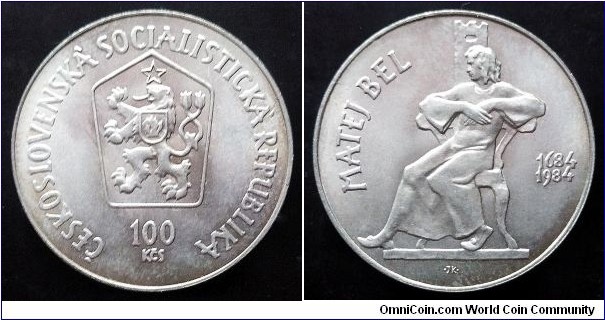 Czechoslovakia 100 korun. 1984, Matej Bel. Ag 500. Weight; 9g. Diameter; 29mm. Mintage: 57.000 pcs.