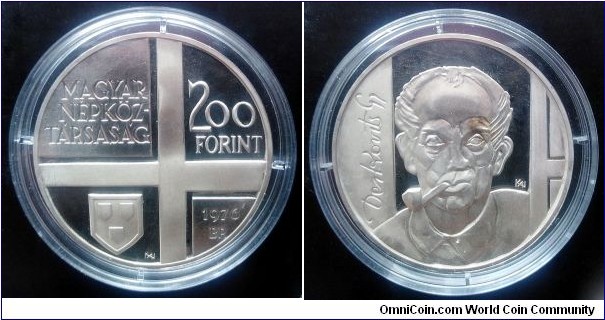 Hungary 200 forint. 1976, Hungarian Painters - Gyula Derkovits. Ag 640. Weight; 28g. Diameter; 36mm. Proof. Mintage: 5.000 pcs.