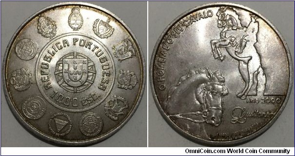 1000 Escudos (3rd Portuguese Republic / Commemorative issue - Cavalo Lusitano // SILVER 0.500 / 27g / ⌀40.1mm / Mintage: 450.000 pcs) 