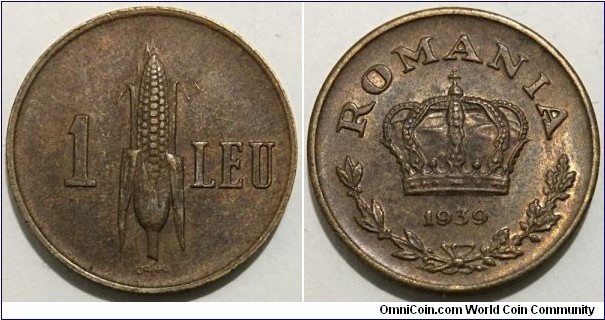 1 Leu (Kingdom of Romania / King Carol II // Nickel Brass) 