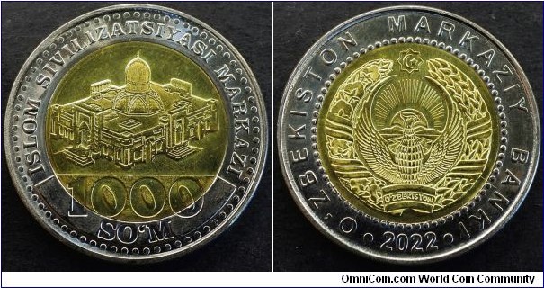 Uzbekistan 2022 1000 som. New bimetal coin. Weight: 7.26g