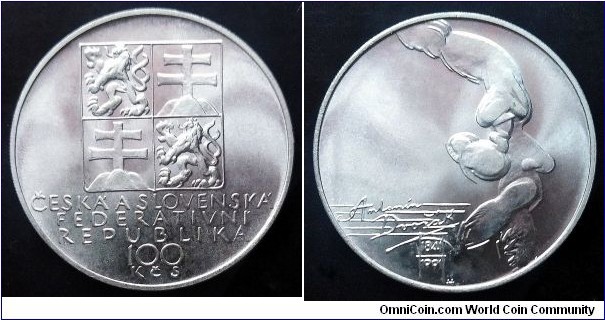 Czech and Slovak Federative Republic 100 korun. 1991, Antonín Dvořák. Ag 700. Weight; 13g. Diameter; 31mm. Mintage: 75.000 pcs. Second piece in my collection.