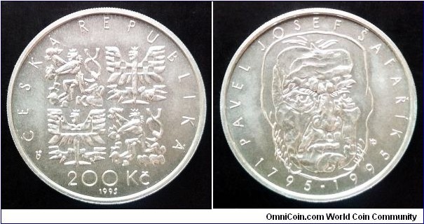 Czech Republic (Czechia) 200 korun. 1995, Pavel Jozef Šafárik. Ag 900. Weight; 13g. Diameter; 31mm. Mintage: 18.492 pcs. 