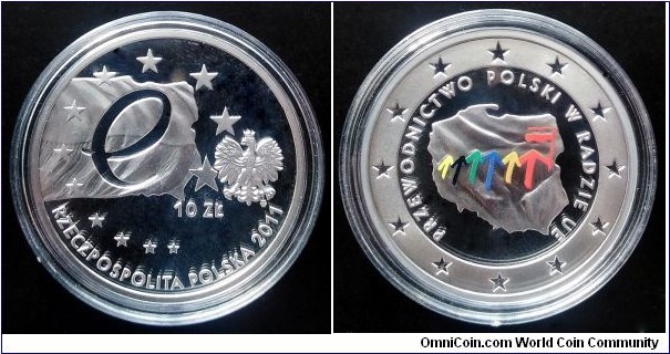 Poland 10 złotych. 2011, Poland’s Presidency of the Council of the European Union. Ag 925. Weight; 14,14g. Diameter; 32mm. Proof. Mintage: 50.000 pcs.