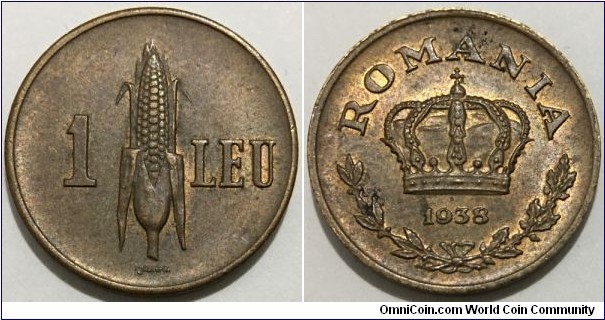 1 Leu (Kingdom of Romania / King Carol II // Nickel Brass) 