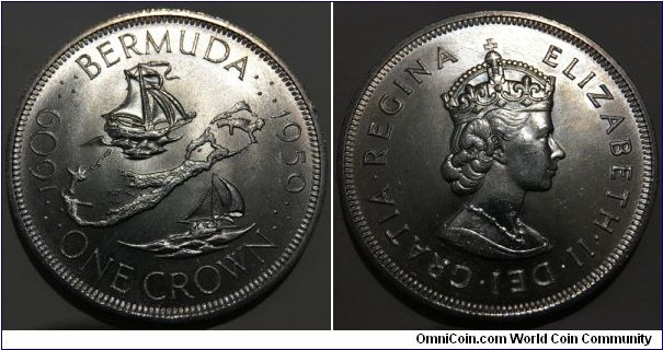 1 Crown (The Bermudas / Somers Isles - British Overseas Territory / Queen Elizabeth II / 350th Anniversary - Colony Founding // SILVER 0.925 / 28.28g / ⌀38.61mm / Low Mintage: 100.000 pcs)