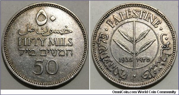 50 Mils (British Mandate for Palestine // SILVER 0.720 / 5.83g / ⌀23.5mm)