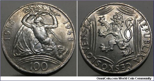 100 Korun (4th Republic of Czechoslovakia / 30th Anniversary of Independence // SILVER 0.500 / 14g / ⌀31mm / Mintage: 1.000.000 pcs)