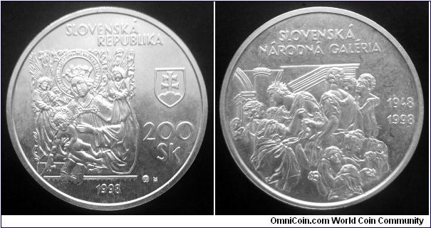 Slovakia 200 korun. 1998, Slovak National Gallery. Ag 750. Weight; 20g. Diameter; 34mm. Mintage: 15.000 pcs.