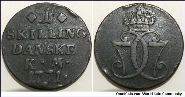 1 Skilling Danske (Kingdom of Denmark / King Christian VII // Copper 11.7g)