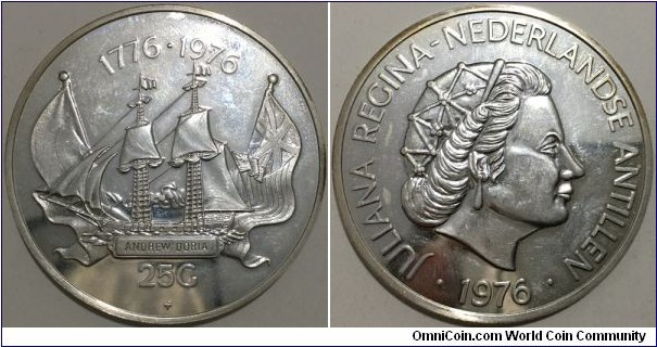 25 Gulden (Kingdom of the Netherlands / Queen Juliana / Commemorative issue - U.S. Bicentennial // SILVER 0.925 / 45g / ⌀45.5mm / Rare, Mintage: 9.425 pcs) 
