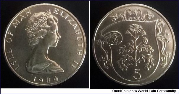 Isle of Man 5 pence. 1984 (AA) Quincentenary of the College Arms.