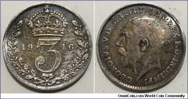 3 Pence (United Kingdom of Great Britain and Ireland / King George V // SILVER 0.925 / 1.41g / ⌀16mm) 