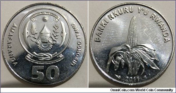 50 Francs / Amafaranga (Republic of Rwanda // Nickel clad Steel)