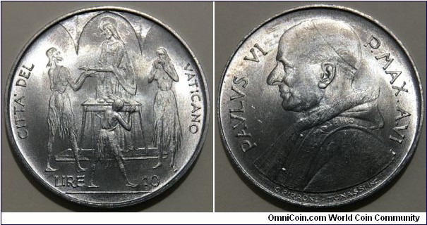 10 Lire (Vatican City State / Pope Paul VI / FAO - Feeding of the 5000 // Aluminium-Mangnesium / Mintage: 110.000 pcs)