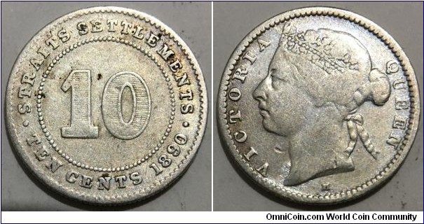 10 Cents (Straits Settlements / Crown Colony of British Empire / Queen Victoria // SILVER 0.800 / 2.71g / ⌀18mm / Mintage: 730.000 pcs)