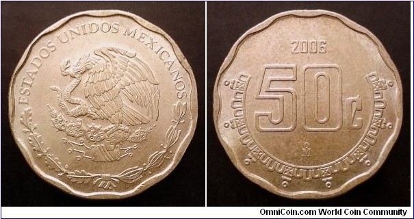 Mexico 50 centavos. 2006, Aluminium-bronze. Diameter; 22mm.