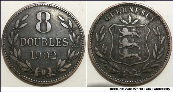 8 Doubles (Bailiwick of Guernsey - British Crown Dependencies / King Edward VII // Bronze 9.6g / Mintage: 235.000 pcs)