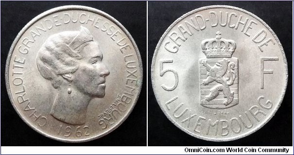 Luxembourg 5 francs. 1962, Second piece in my collection.