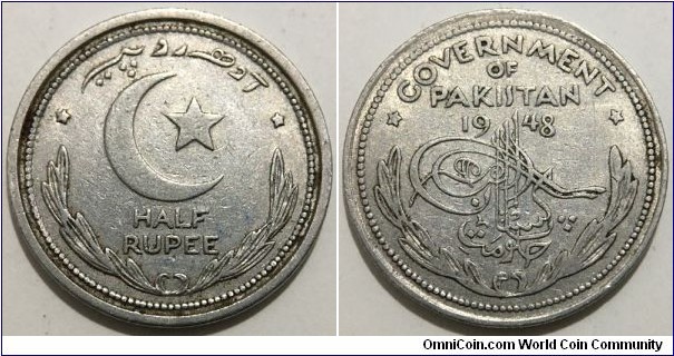 1/2 Rupee (Dominion of Pakistan // Nickel 6g)